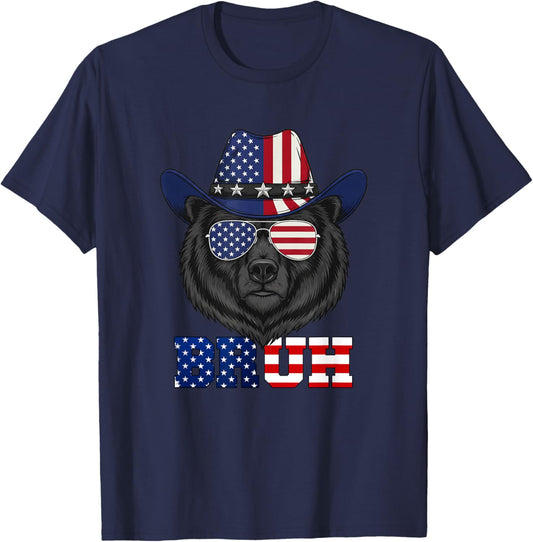 Bruh 4th Of July Boys Kids Fourth Of July Black Bear T-Shirt