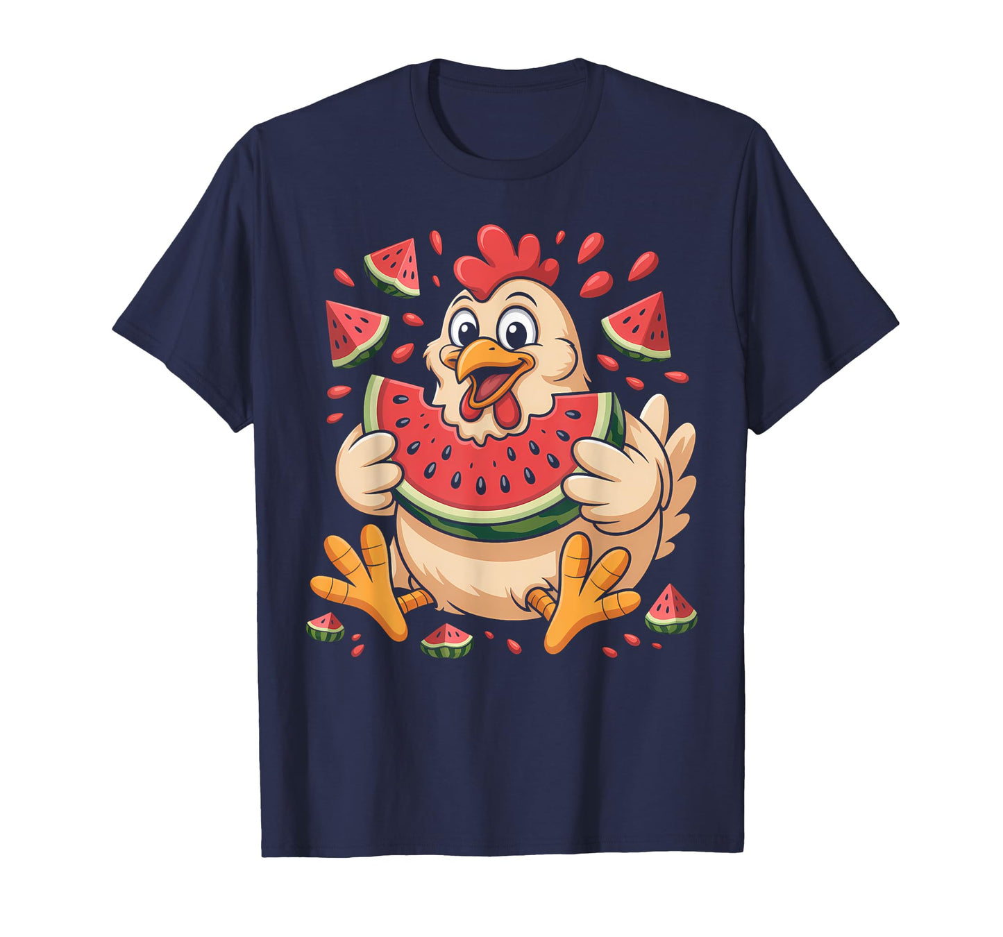 Funny Chicken Eating Watermelon Summer Fruit Humor T-Shirt