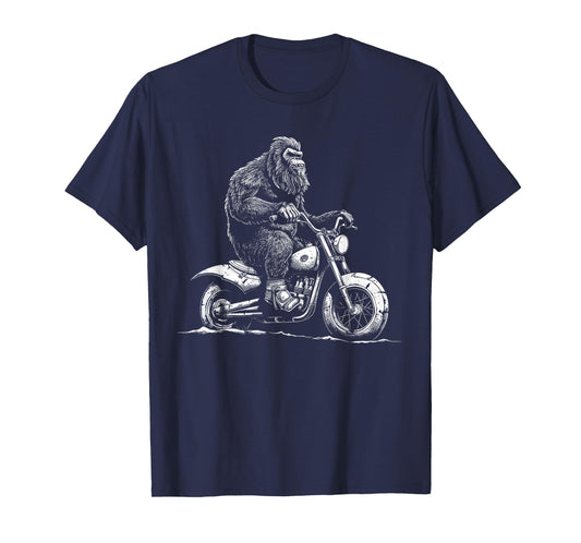 Bigfoot Riding A Motorcycle Bike Funny Sasquatch Men Women T-Shirt
