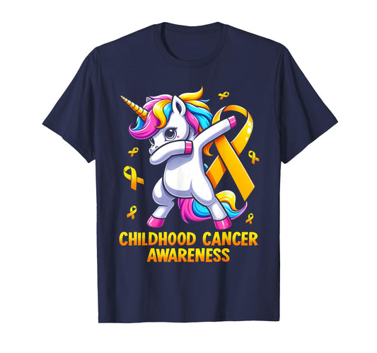Unicorn Gold Ribbon Girls Childhood Cancer Awareness T-Shirt
