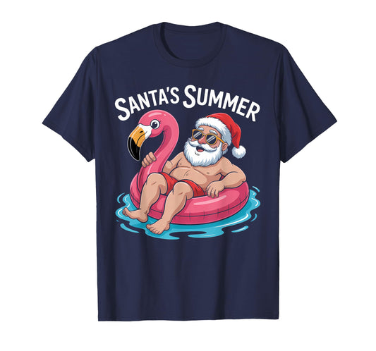 Christmas In July Santa Flamingo Summer Xmas Boys Kids T-Shirt