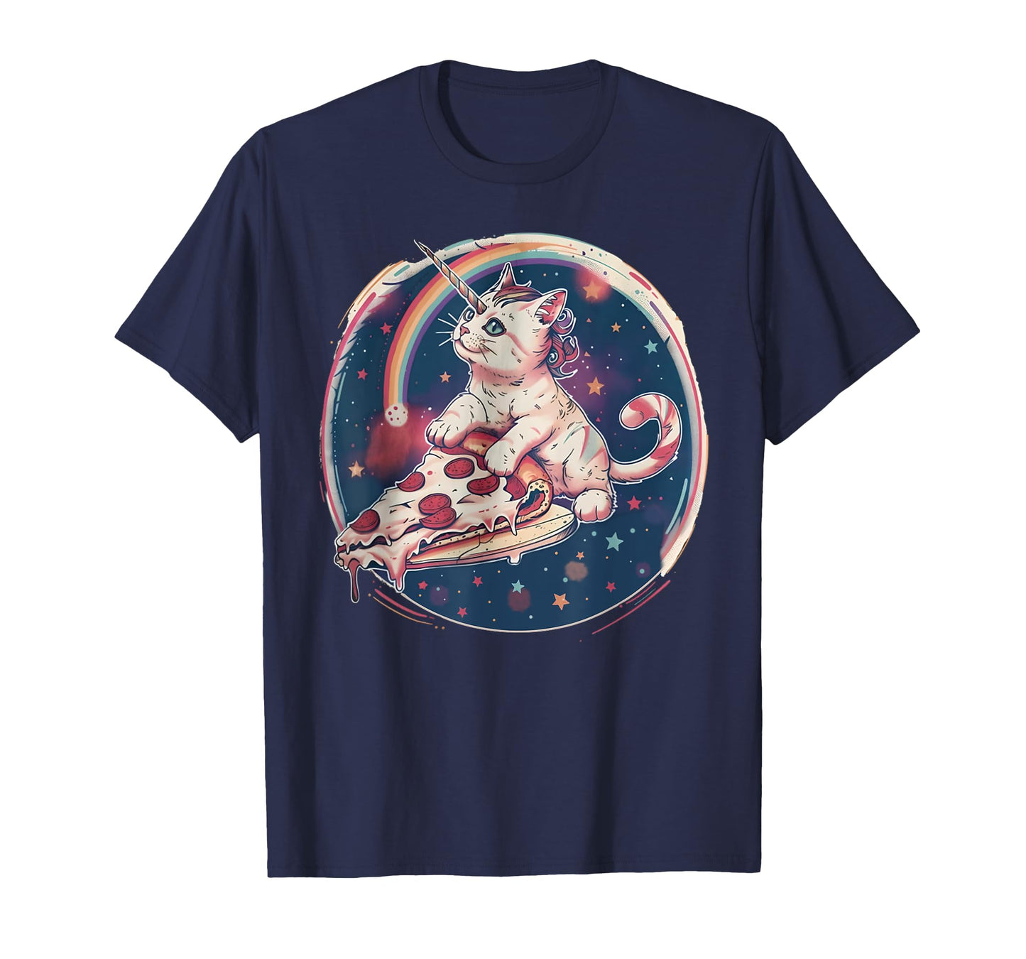 Funny Uni-Cat Flying A Pizza Unicorn Kitten Space Cats Lover Men Women Kids T-Shirt