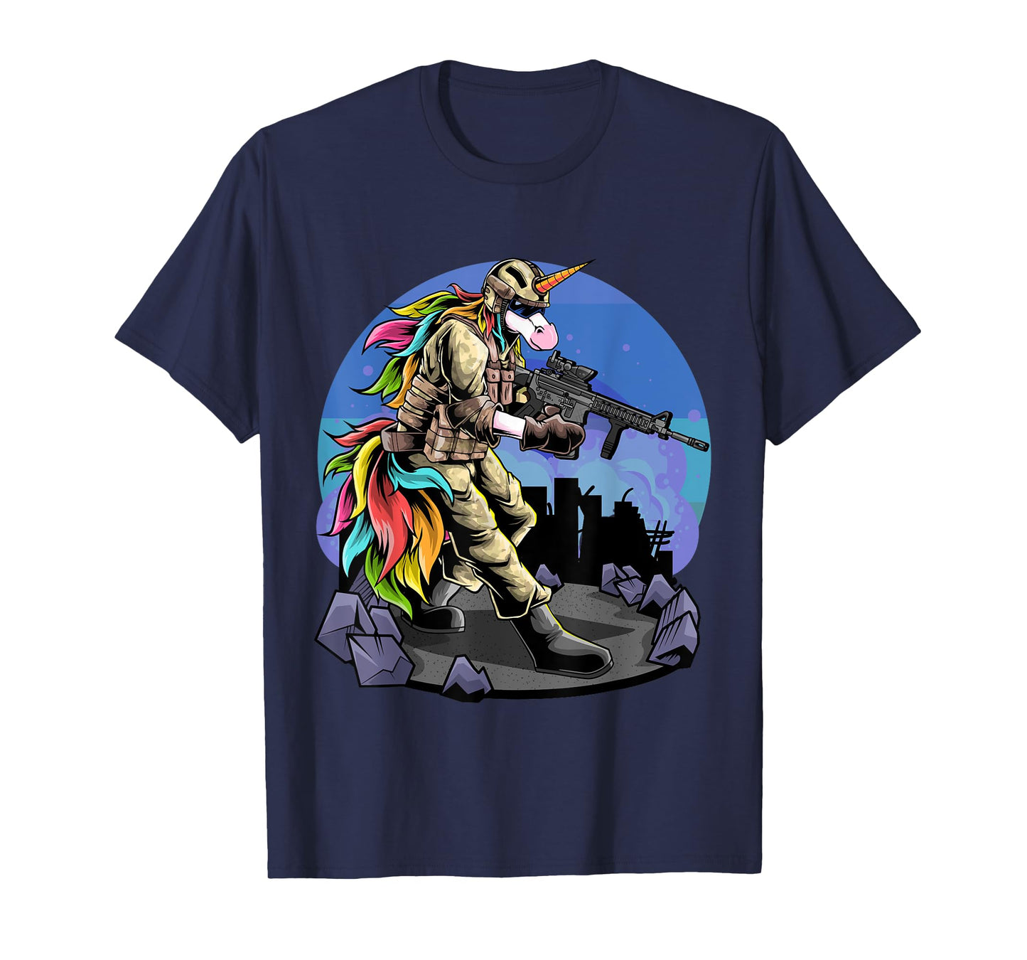 Unicorn Shooting A Gun I Unicorn Warrior I Soldier Unicorn T-Shirt