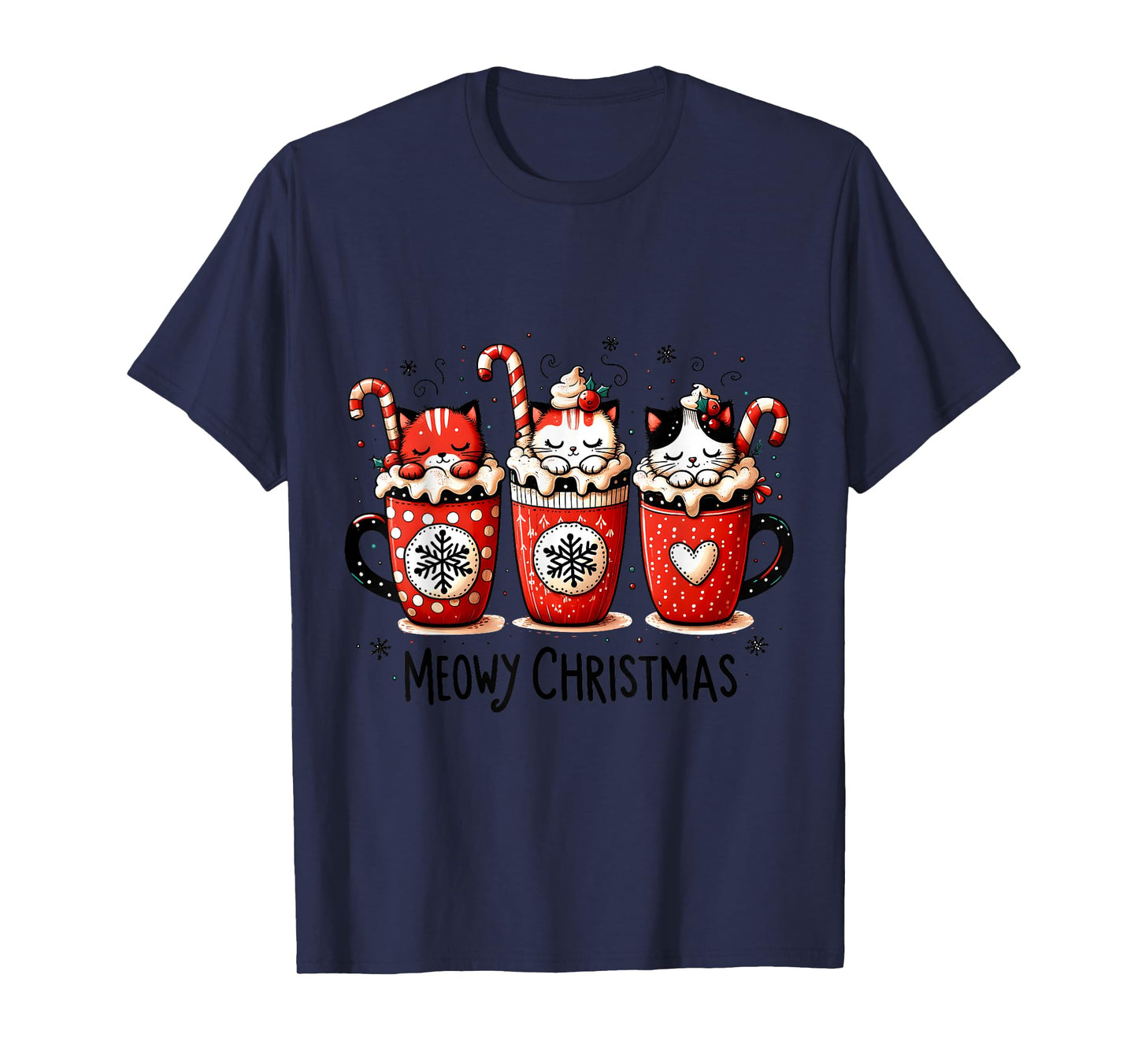 Meowy Christmas Cute Cats and Coffee Merry Xmas Graphic T-Shirt