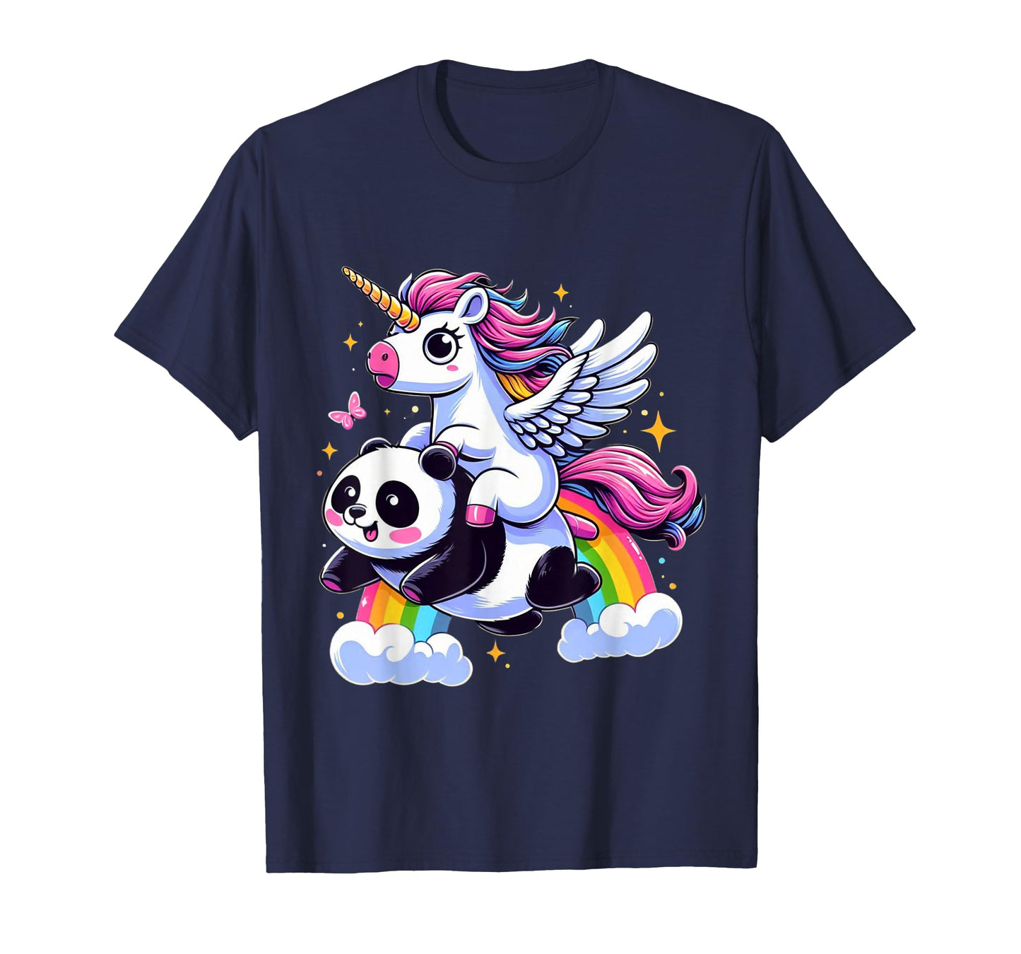 Unicorn Riding Panda Boys Girls Men Women Kids Rainbow T-Shirt