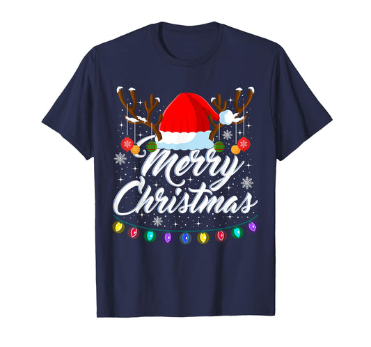 Merry Christmas Red Santa Hat Reindeer Xmas Matching Family T-Shirt
