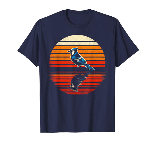 Blue Jay Bird Sunset Retro Style Safari Vintage 70s T-Shirt