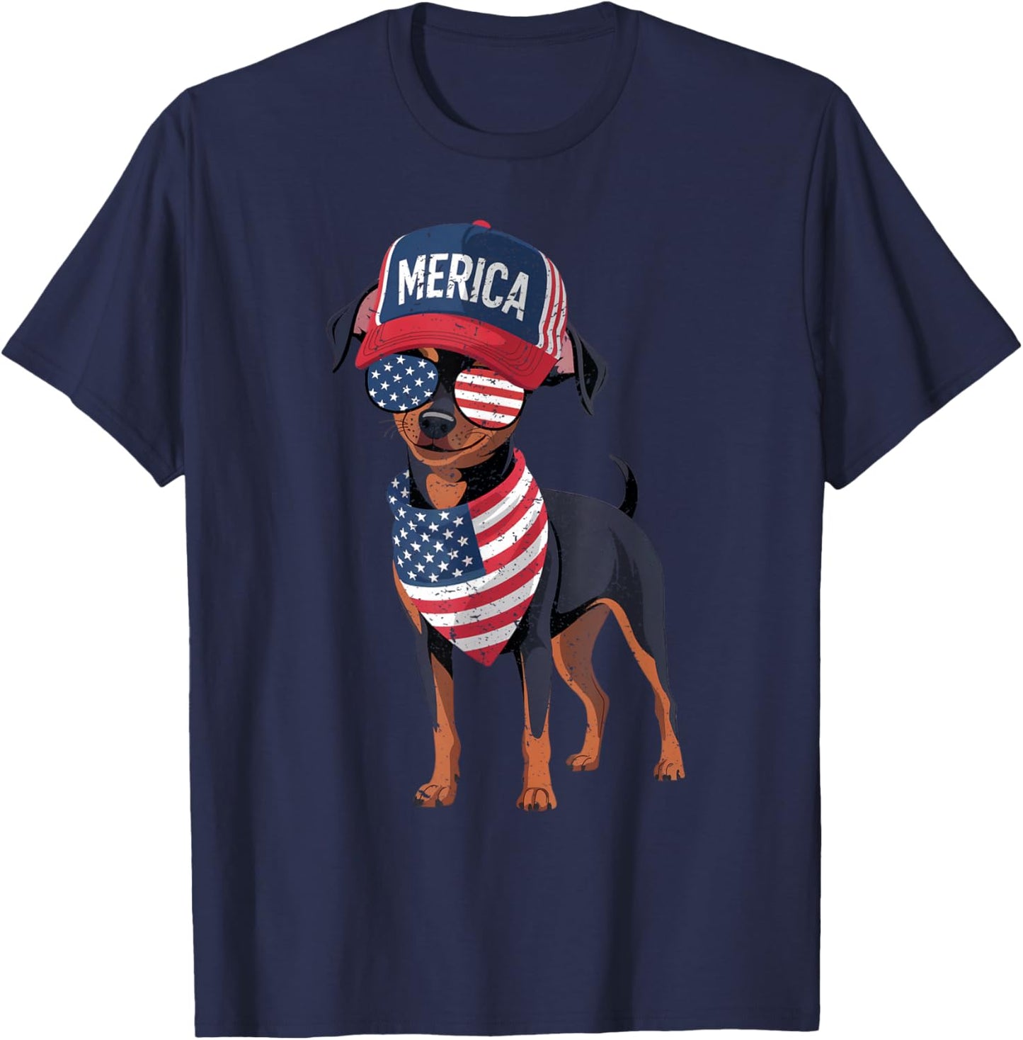 Min Pin 4th of July US American Flag Dog Patriotic T-Shirt