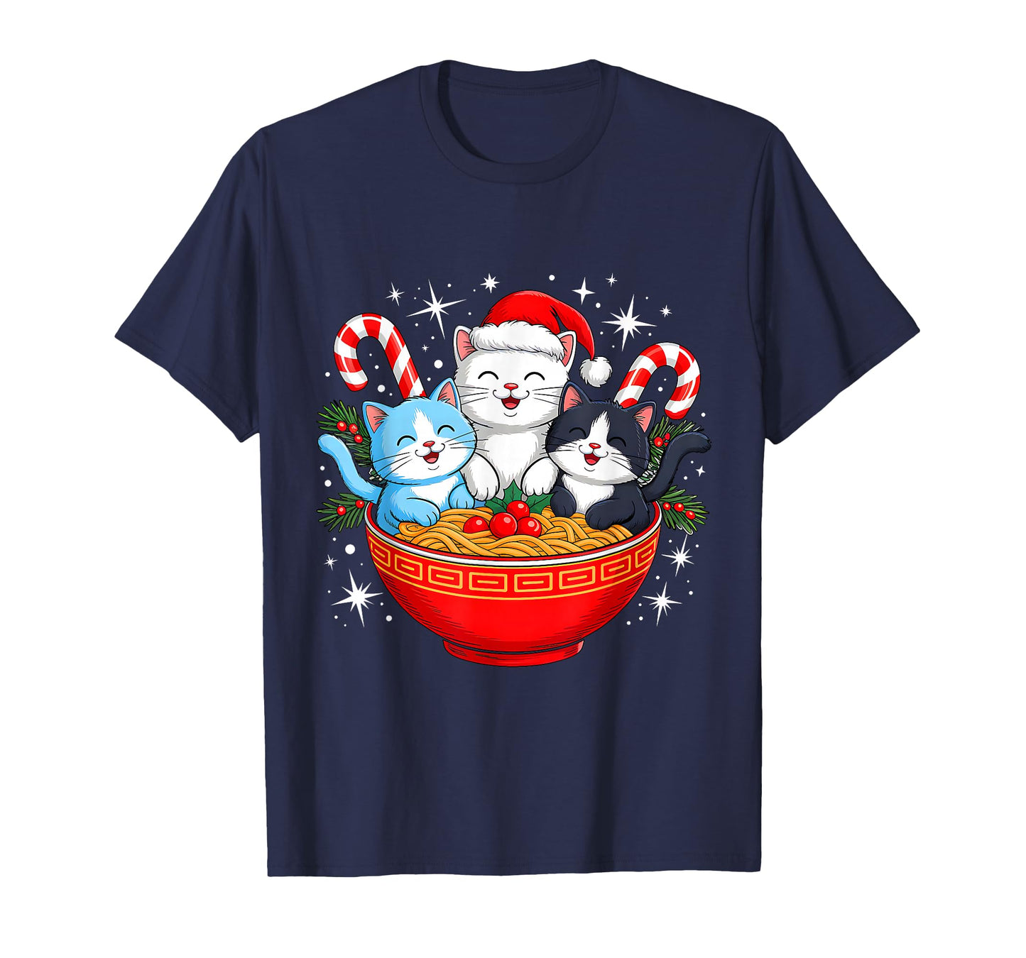 Christmas Cats Ramen Kitten Anime Men Women Kids Xmas Vibes T-Shirt