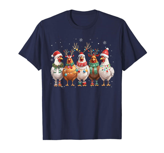 Christmas Lights Chicken Santa Funny Xmas Tree T-Shirt