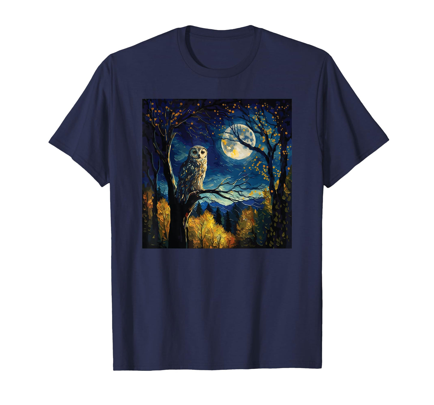 owl moon night painting art for lover birds owls T-Shirt