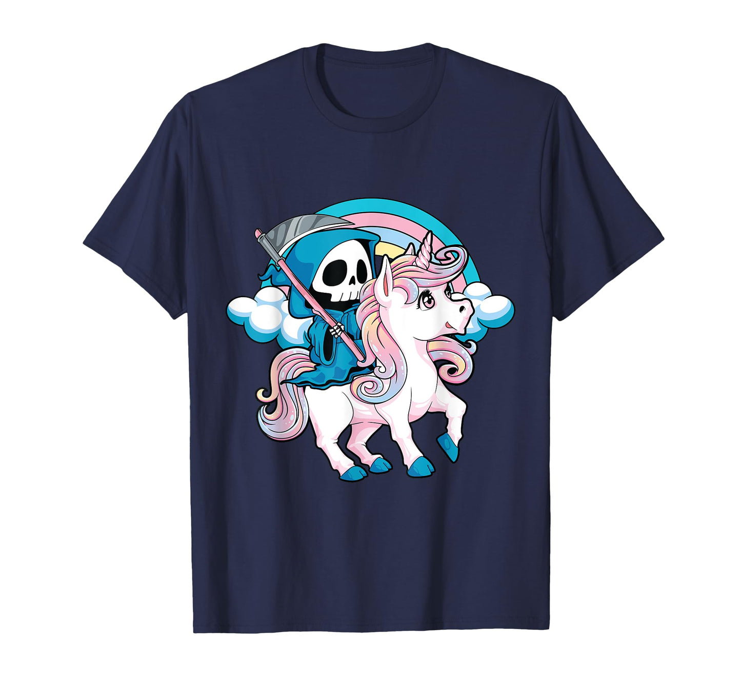 Kawaii Pastel Goth Cute Creepy Halloween Unicorn Grim Reaper T-Shirt