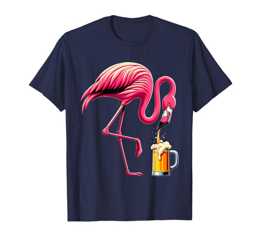 Funny Flamingo Drinking Beer Party Flamingo Lover Womens T-Shirt
