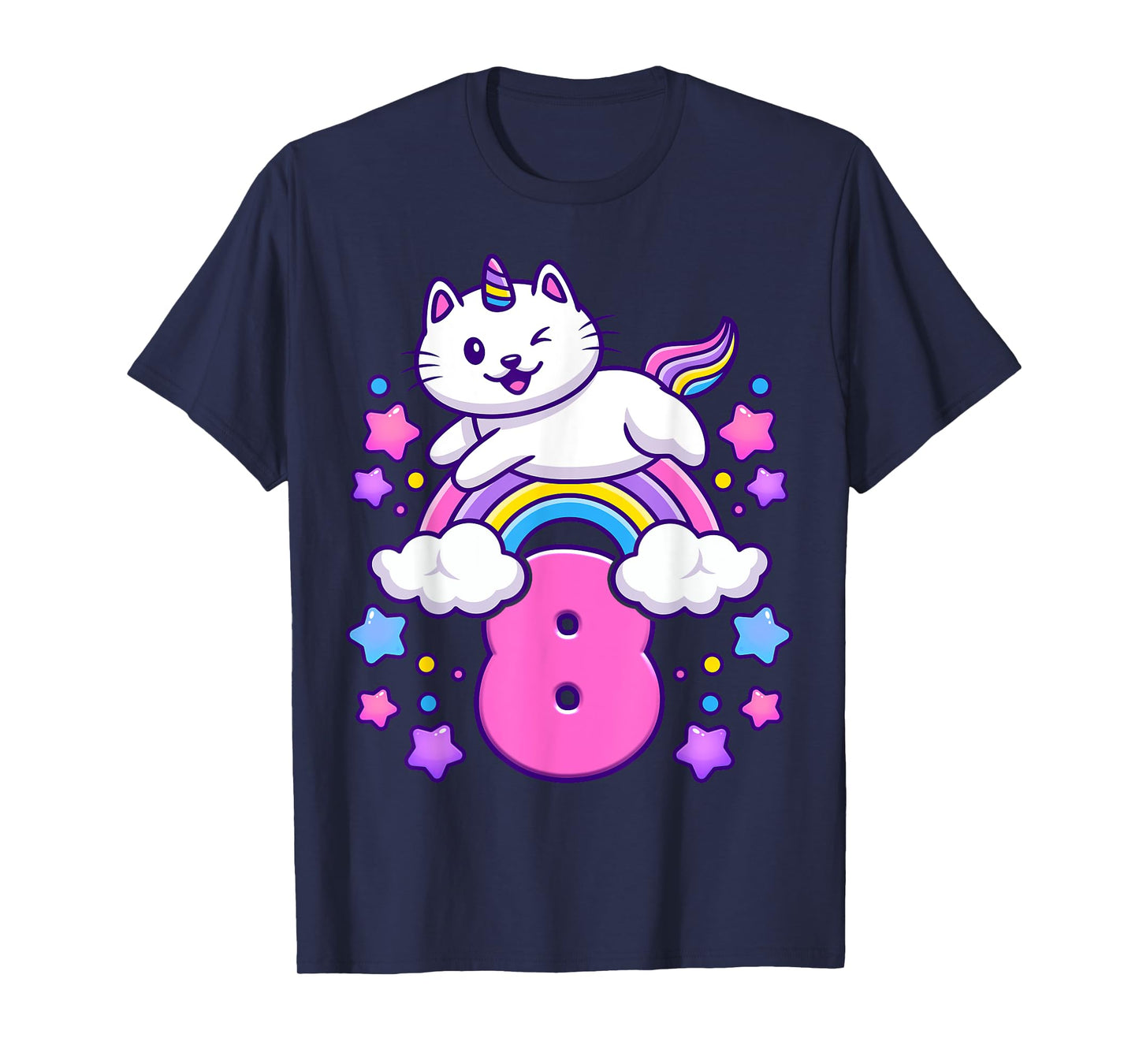 Birthday girl 8 years old, cat, unicorn, 8th birthday T-Shirt