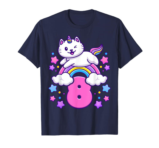 Birthday girl 8 years old, cat, unicorn, 8th birthday T-Shirt