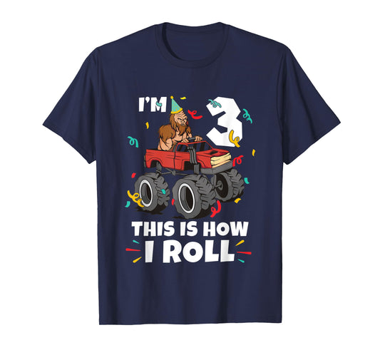 Bigfoot Party Supplies I'm 3 This Is How I Roll T-Shirt