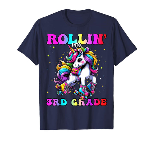 3rd Grade Back To School First Day Girl Rollin Unicorn T-Shirt