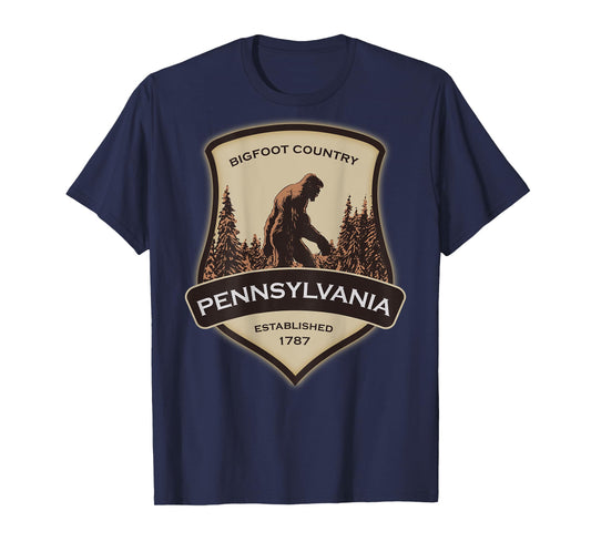 Printed On Back - Pennsylvania with a Bigfoot or Sasquatch T-Shirt