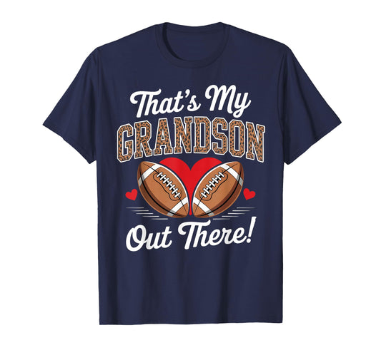 That’s My Grandson Out There Leopard Heart Football Grandma T-Shirt