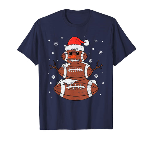 Christmas Football Snowman Hat Santa Xmas Sport Men Boy Kids T-Shirt
