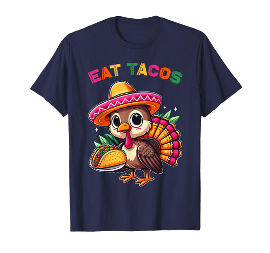 Funny Mexican Cute Turkey Eats Tacos Thanksgiving Kids Boys T-Shirt