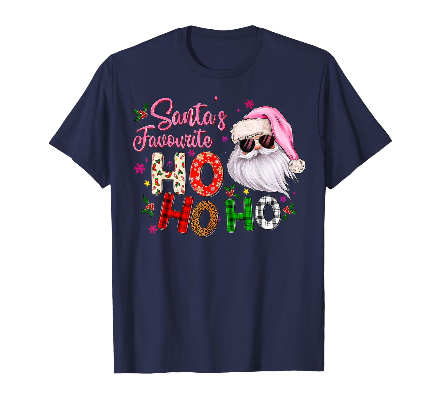 Santa's Favorite Ho Ho Ho Santa Claus Pink Christmas Apparel T-Shirt