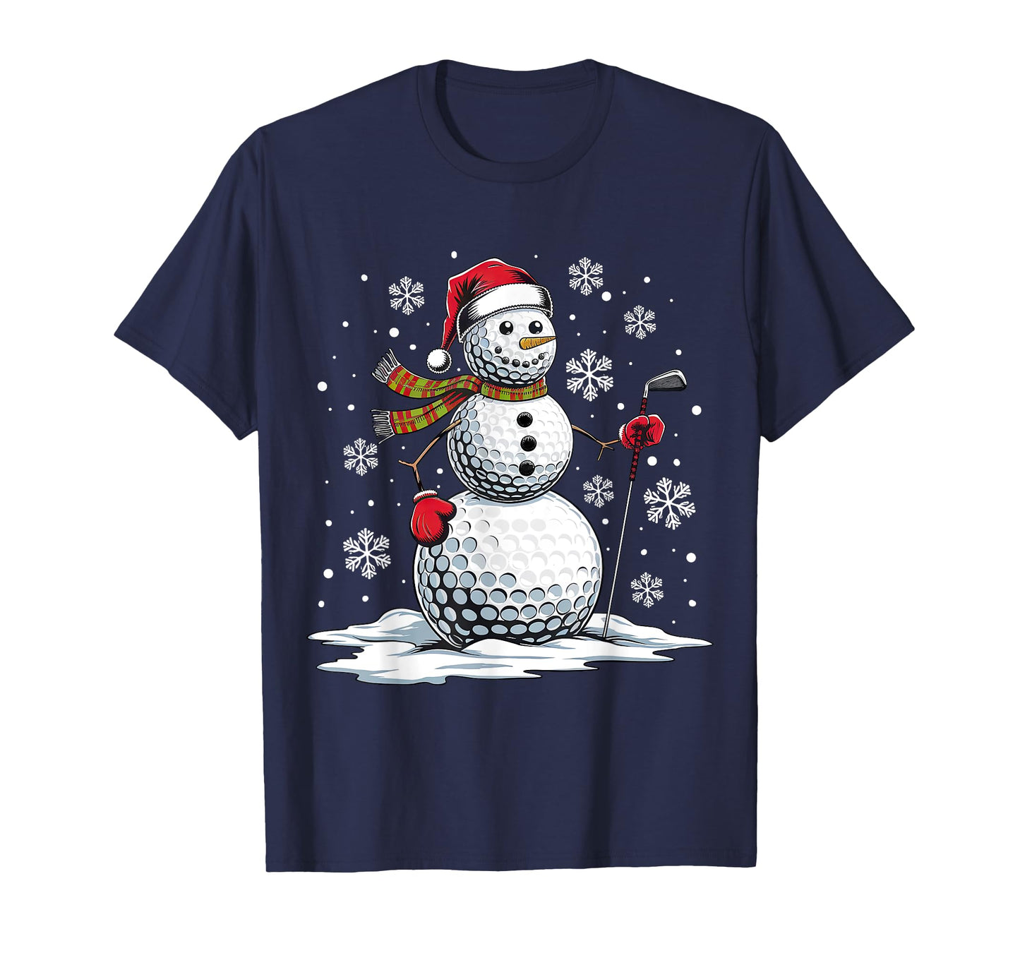 Golf Snowman Golf Player Santa Hat Christmas Funny T-Shirt