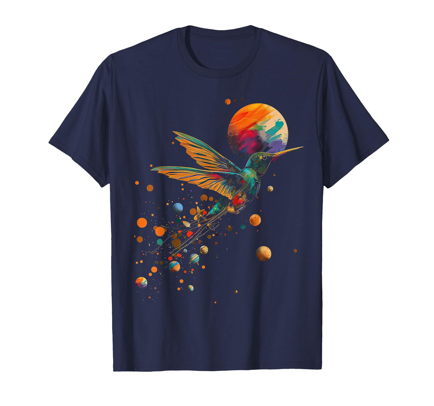 Hummingbird Colorful Planets Geometric Animal Artwork Bird T-Shirt