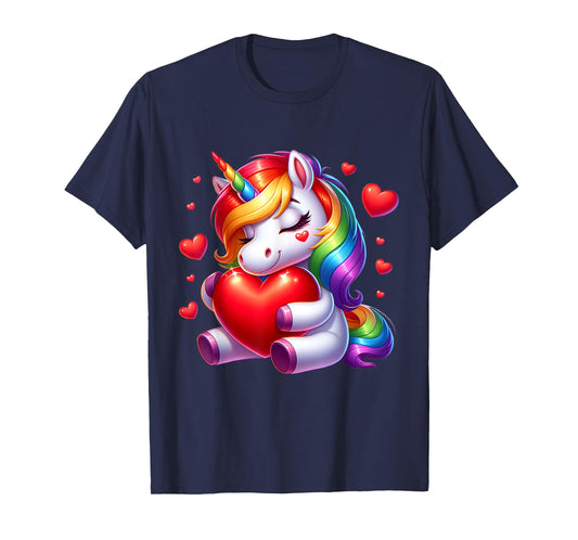 Cute Unicorn With Heart Valentines Day For Girls Womens Kids T-Shirt