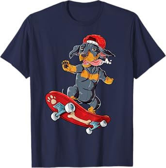Dachshund Skateboard T shirt Wiener Dog Funny Skateboarding Men Women Kids T-Shirt