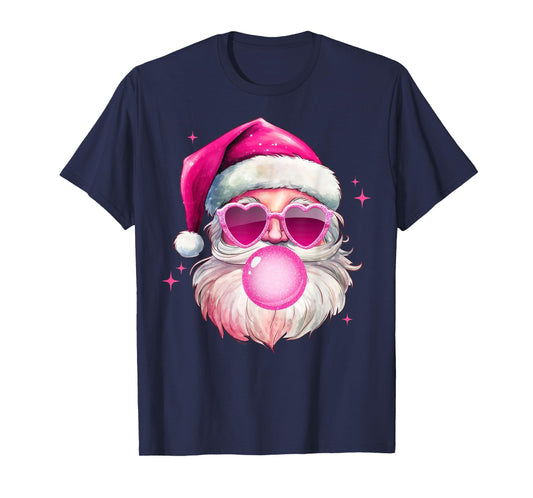 Cute Pink Santa Christmas Blowing Bubble Gum Xmas Girls T-Shirt