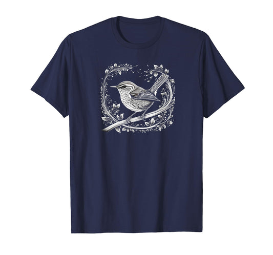 Evening Wren Black and White Bird Illustration T-Shirt