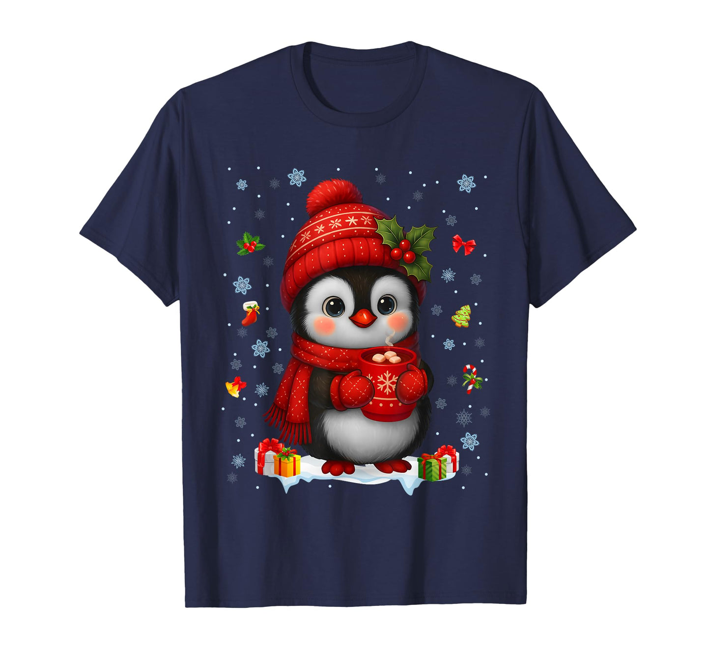 Cute Penguin Drink Hot Cocoa Christmas Xmas Men Women Kids T-Shirt