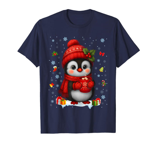Cute Penguin Drink Hot Cocoa Christmas Xmas Men Women Kids T-Shirt