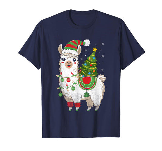 Llama Christmas Tree Cute X-mas Lights Festive Holiday T-Shirt