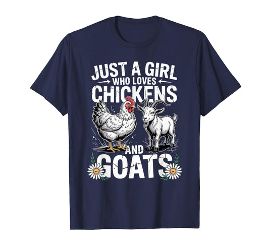 Cute Just A Girl Who Loves Chicken and Goat Poultry farming T-Shirt
