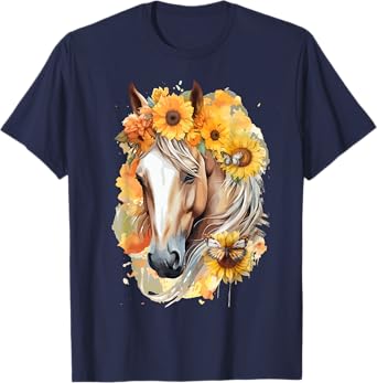 Sunflower Horse Portrait Boho Equestrian Horseback Riding T-Shirt