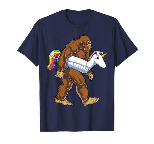 Pool Party Bigfoot Unicorn Float Funny Sasquatch Rainbow T-Shirt