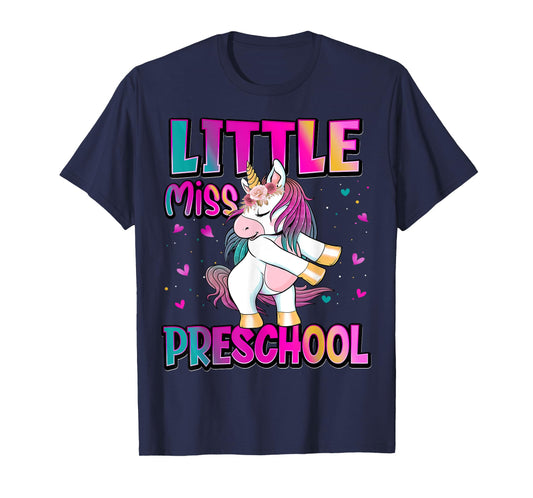 Little Miss Preschool Back To School Girls Preschool Unicorn T-Shirt