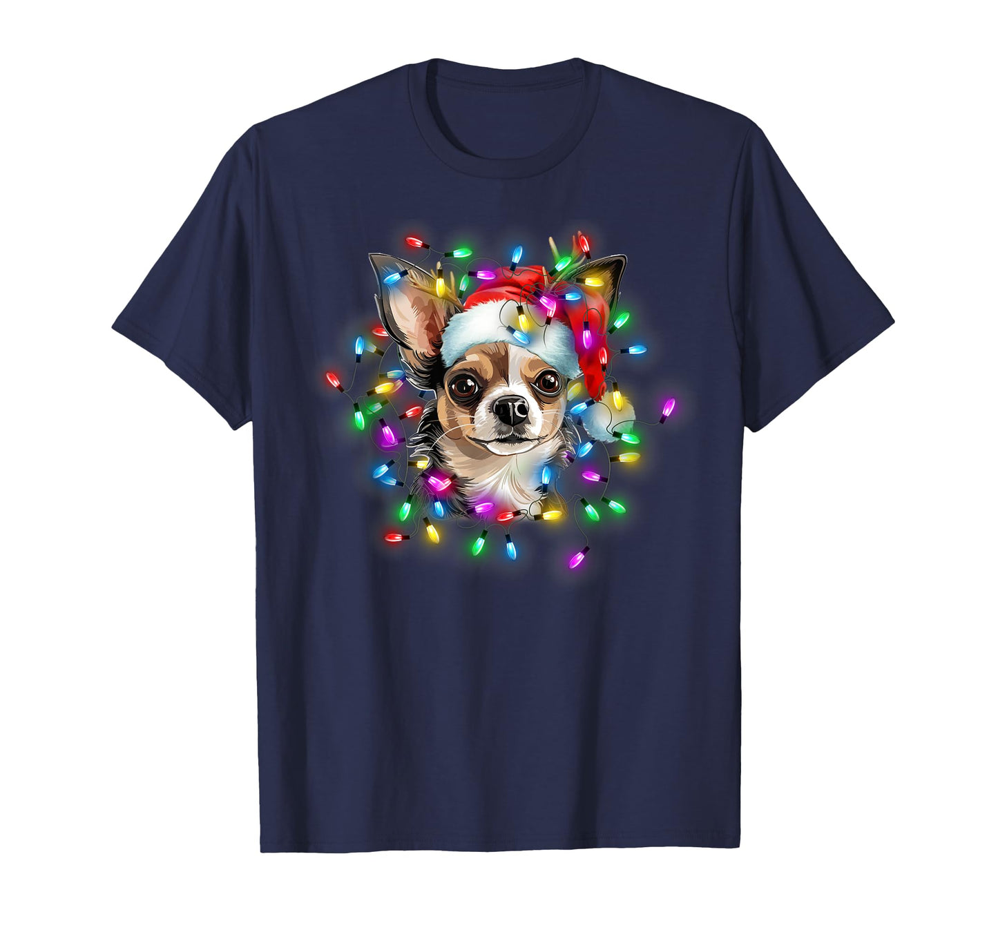 Cute Chihuahua Santa Hat Christmas Light Xmas T-Shirt