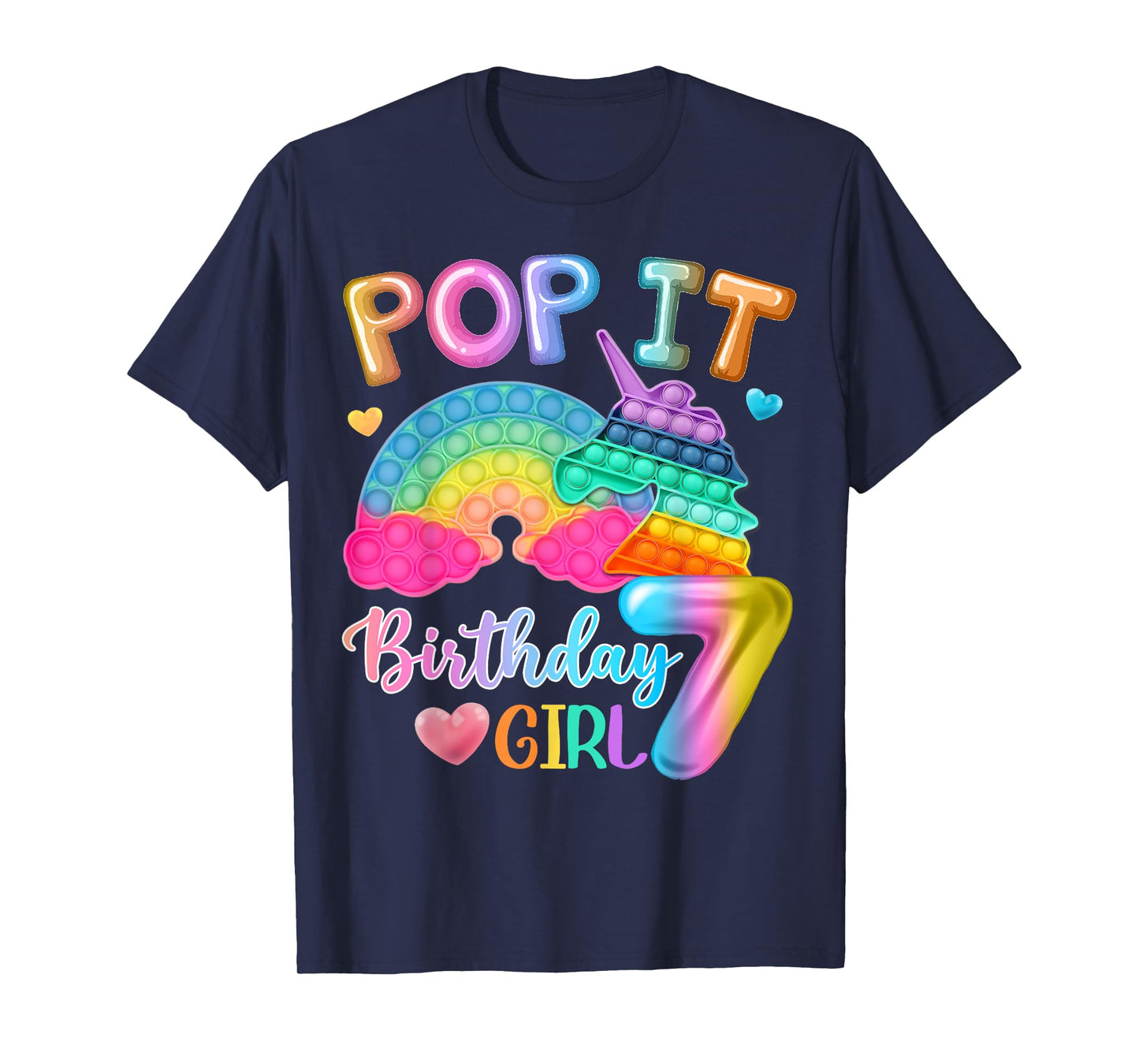 Kids Pop It Birthday Girl 7 for 7yr Old Girls Unicorn Party T-Shirt