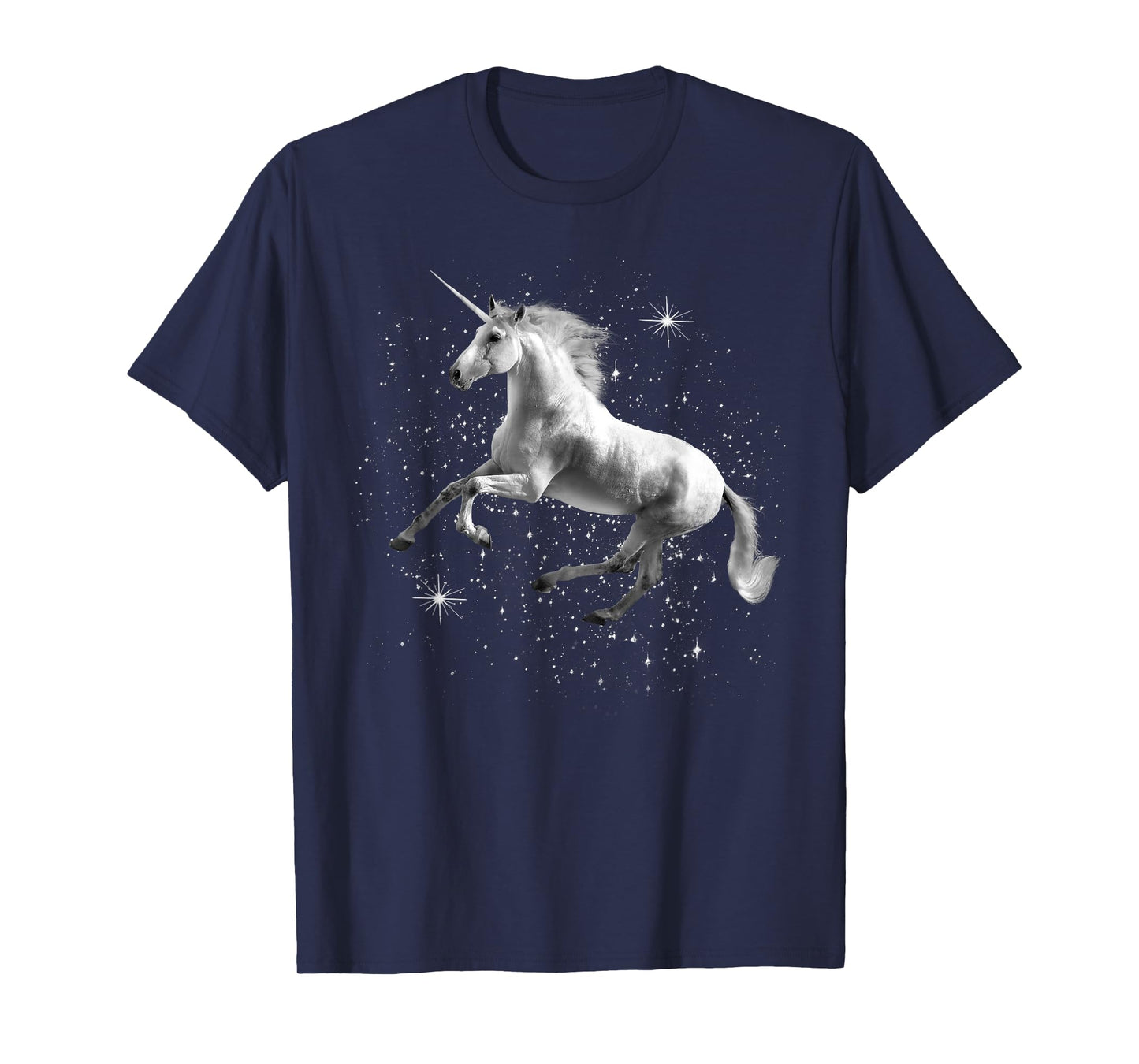 Unicorn Black and White Starry Stars T-Shirt
