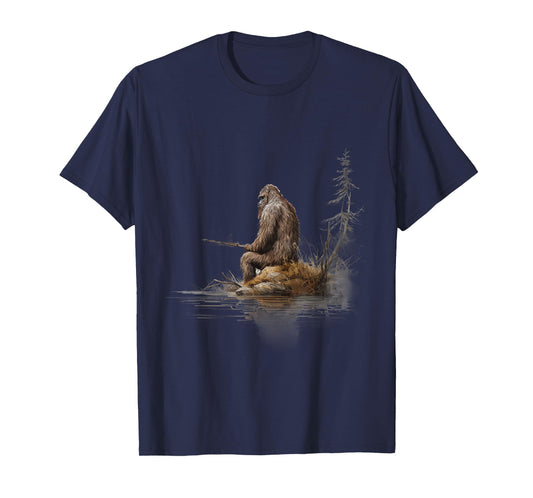 Fishing Bigfoot Sasquatch T-Shirt - Unisex Adults & Kids - Black - Small - Short Sleeve - Modern - Cartoon - T-Shirt - Fishing Themed - All Seasons