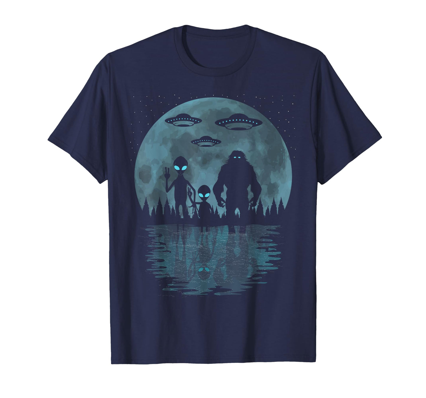 Alien And Bigfoot Moon, UFO's Funny Sasquatch And Aliens T-Shirt