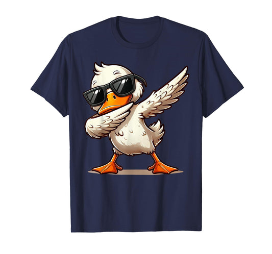Quirky Bird Designs BY TEERA Dabbing Duck with Sunglasses Funny Cartoon Graphic T-Shirt