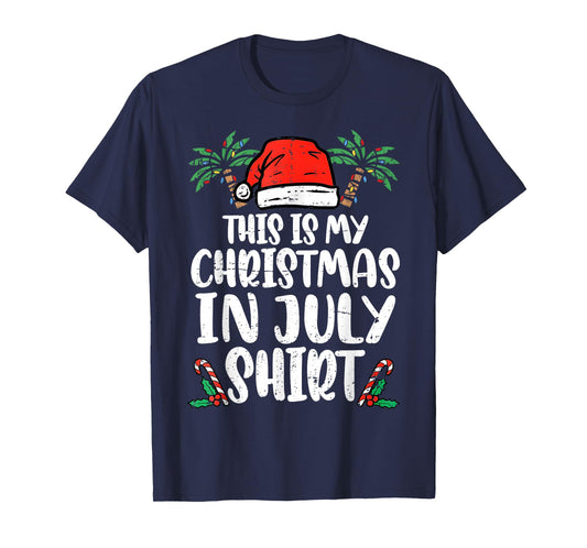 Christmas in July Shirt Santa Hat Summer Beach Vacation Xmas T-Shirt