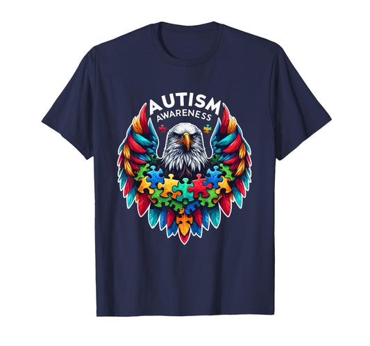 Autism Awareness puzzle pieces eagle T-Shirt
