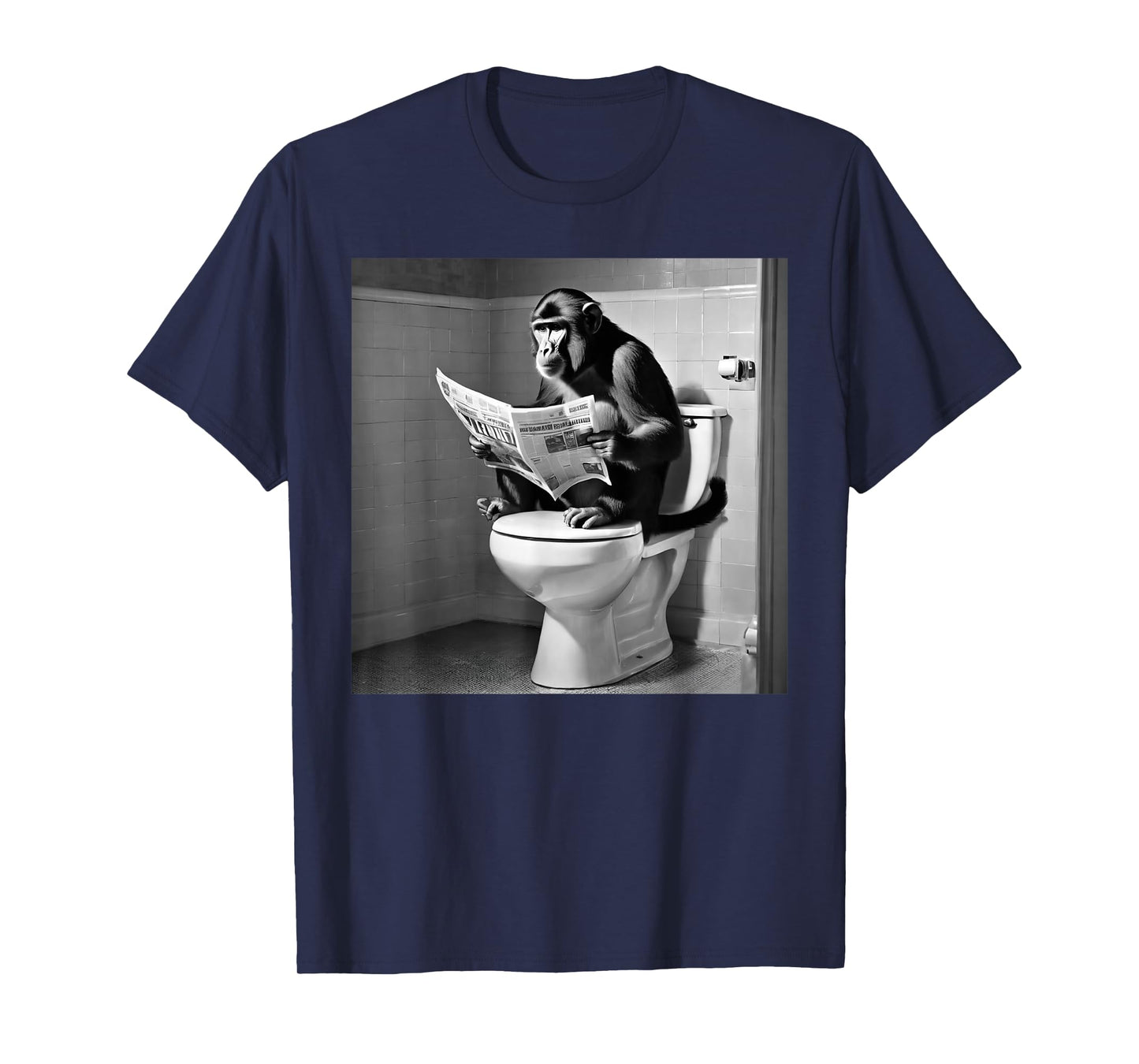 Monkey Sitting on the Toilet Reading Newspaper Funny Monkey T-Shirt