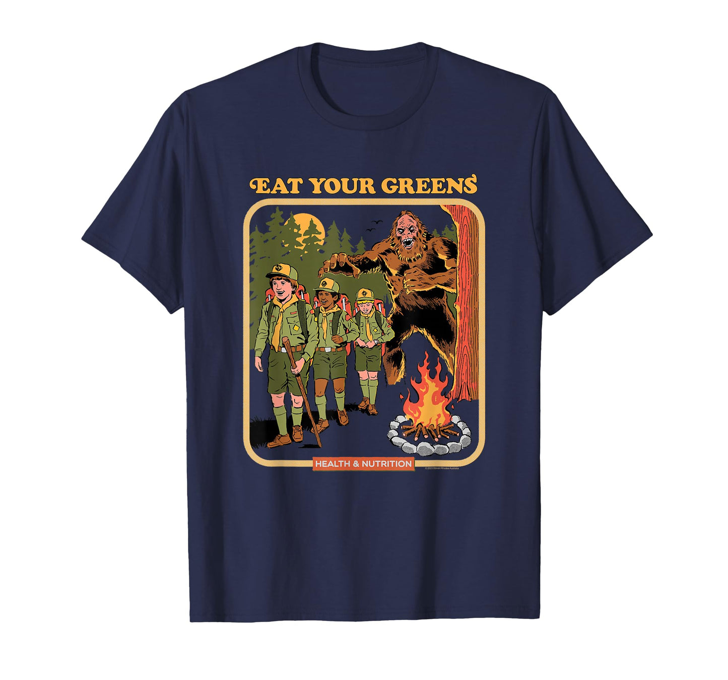 Steven Rhodes Eat Your Greens Bigfoot Retro Dark Humor T-Shirt