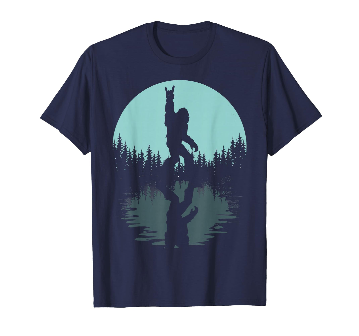 Rock On Bigfoot Sasquatch Loves Rock and Roll Mountain Trees T-Shirt